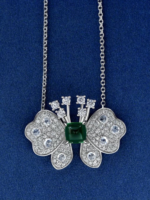 Sugar tower cultivation emerald [n 2308] 925 Sterling Silver High Carbon Diamond Butterfly Luxury Necklace